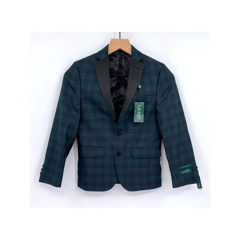 Ralph Lauren Blazer Jacket Boys 10R Green Blue Plaid Tuxedo Christmas NEW